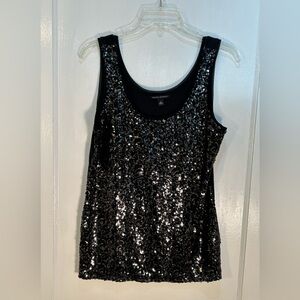 Banana Republic Women's Med Black Sequin Top Mesh Overlay